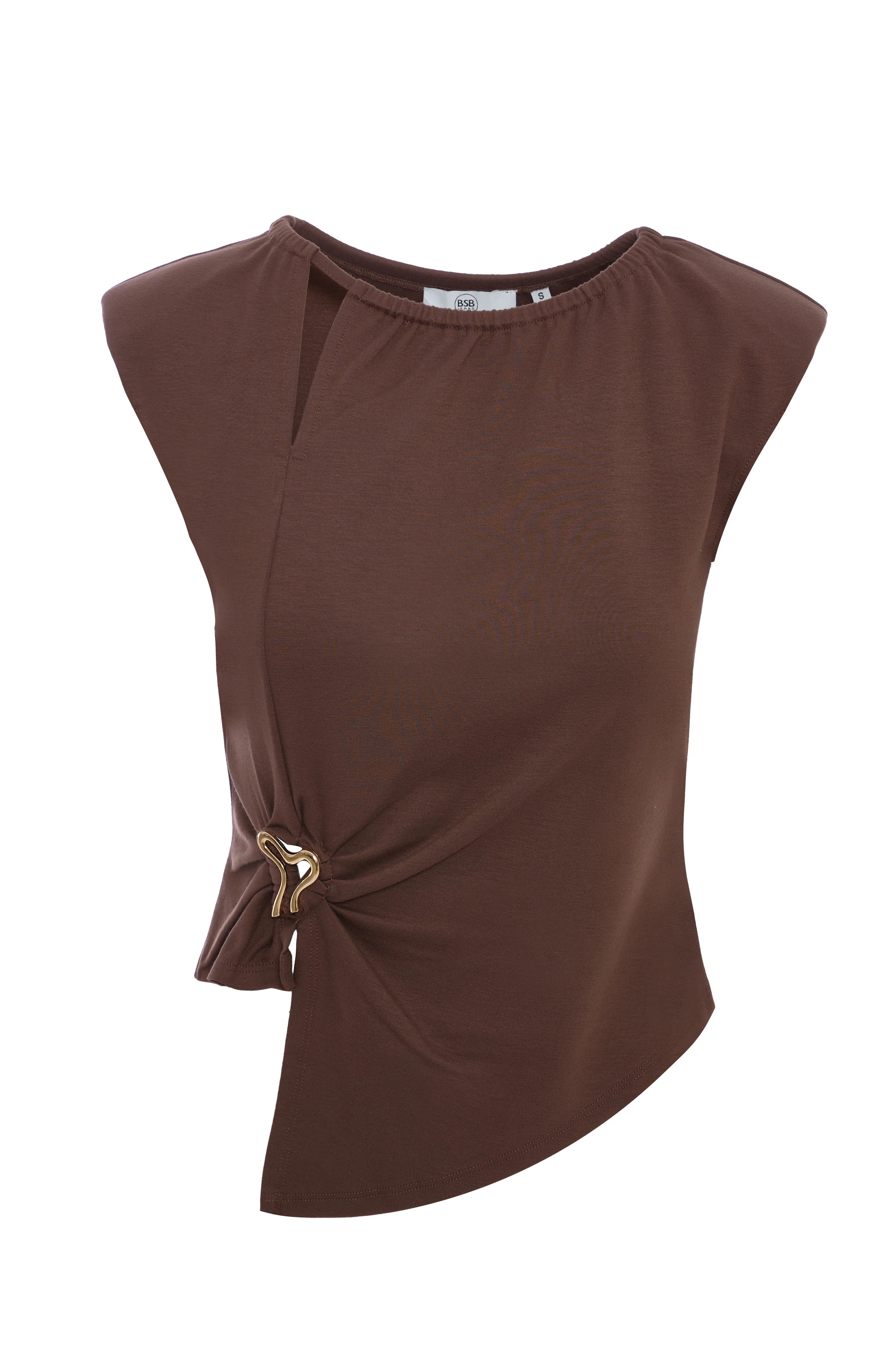 Sleeveless blouse with decorative buckle