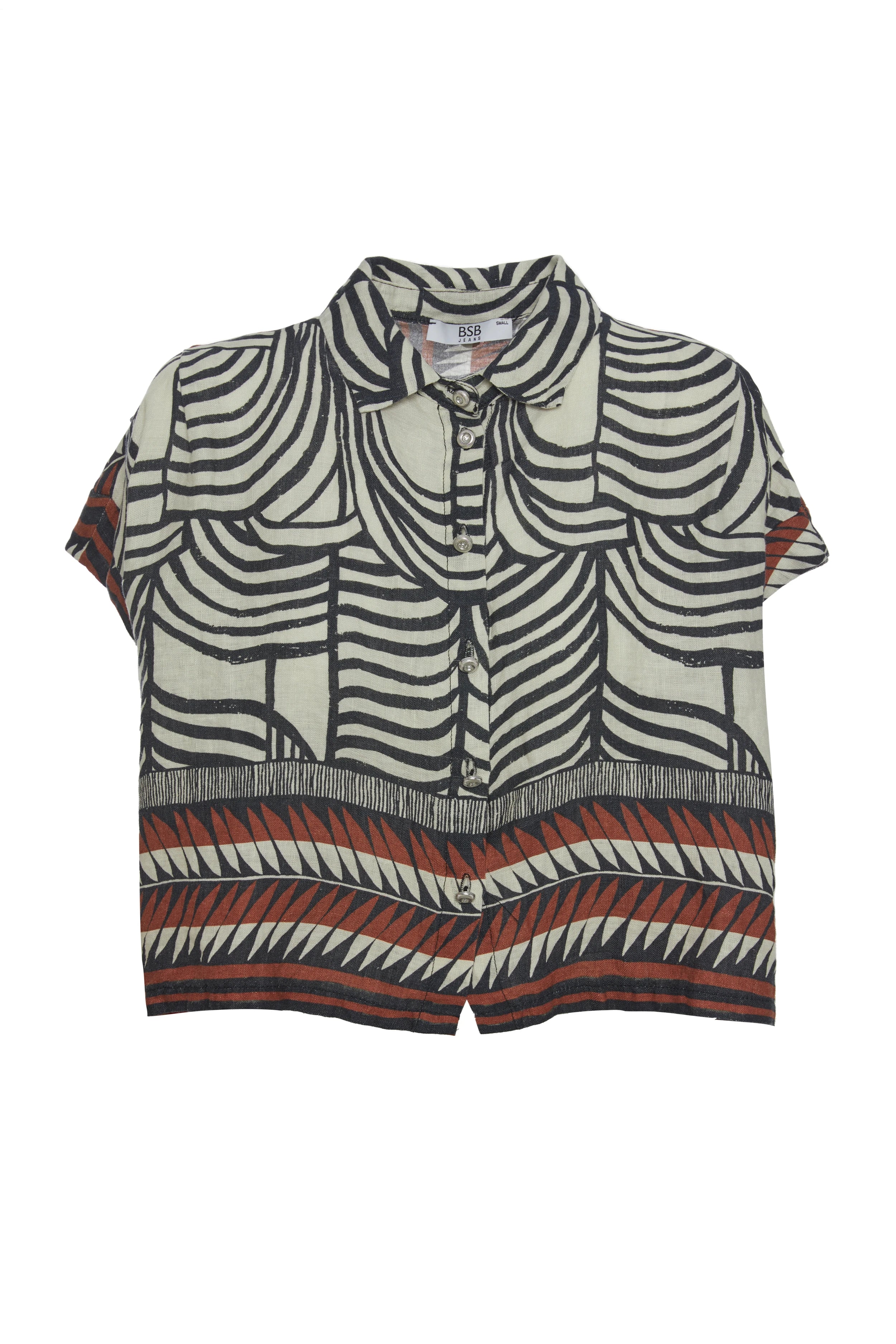 Sleeveless printed linen shirt