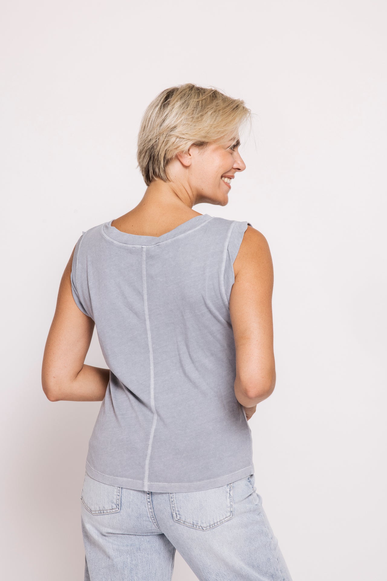 Asha Cotton V-Neck Top - Blue