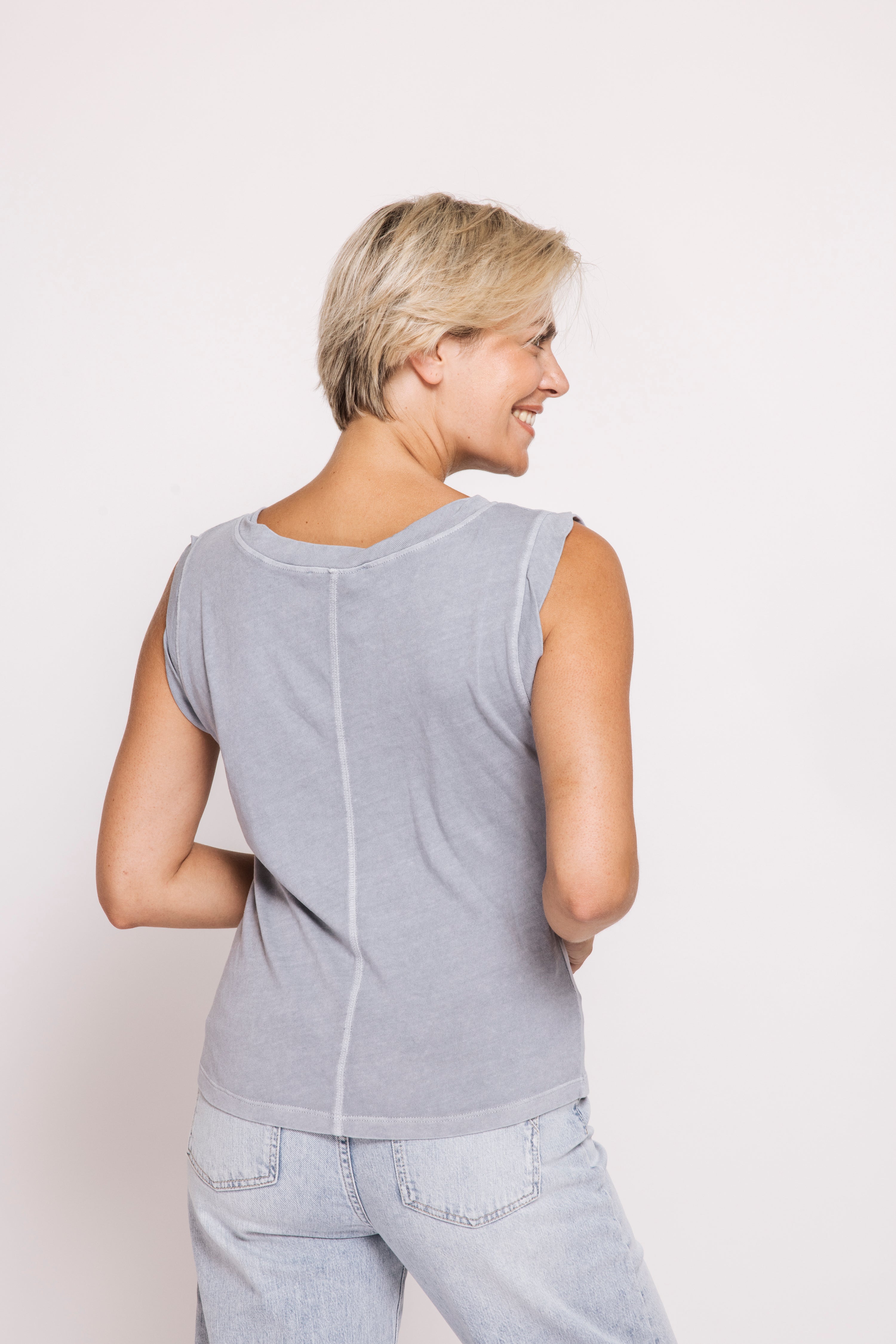 Asha Cotton V-Neck Top - Blue