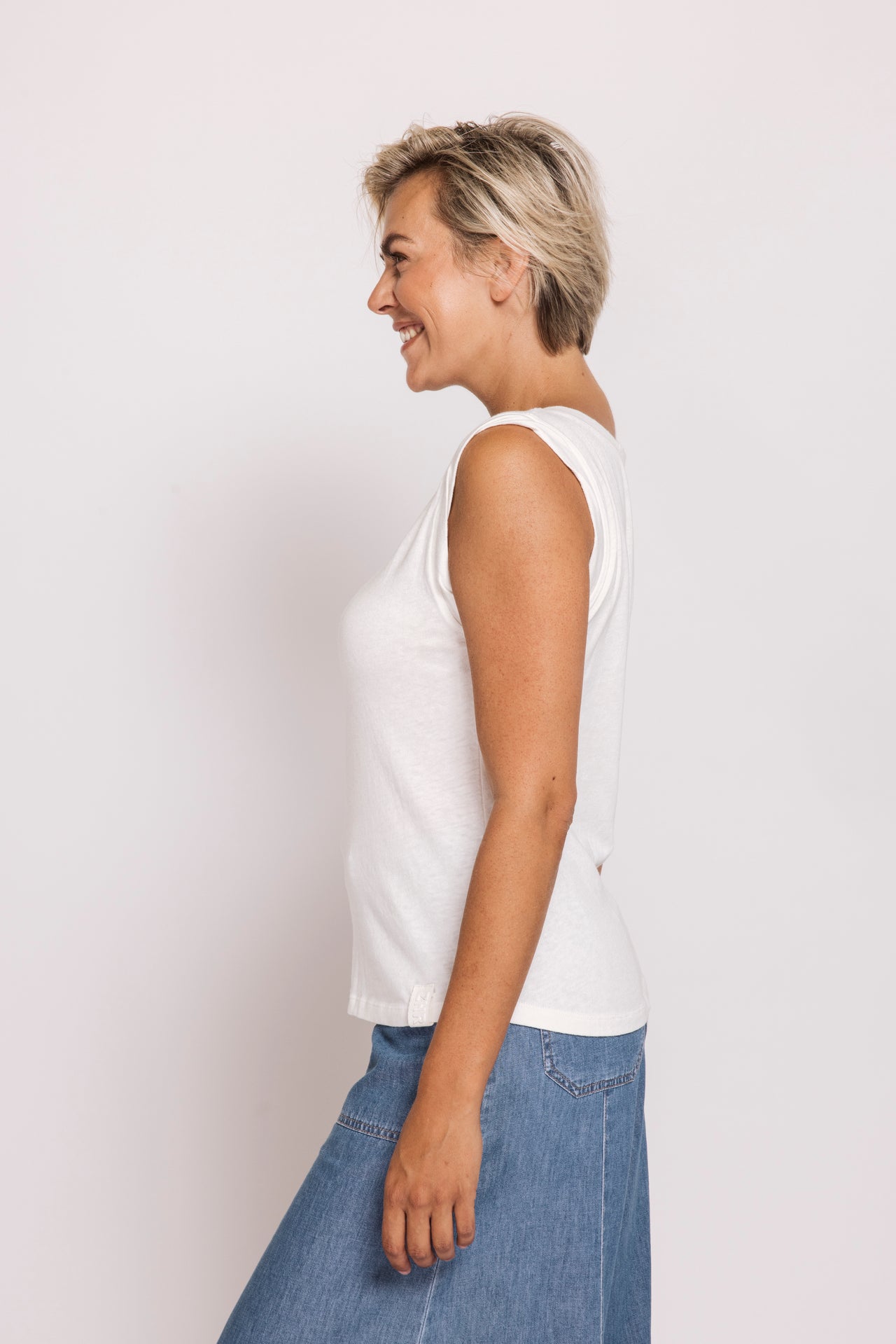 Asha Cotton V-Neck Top - Off White
