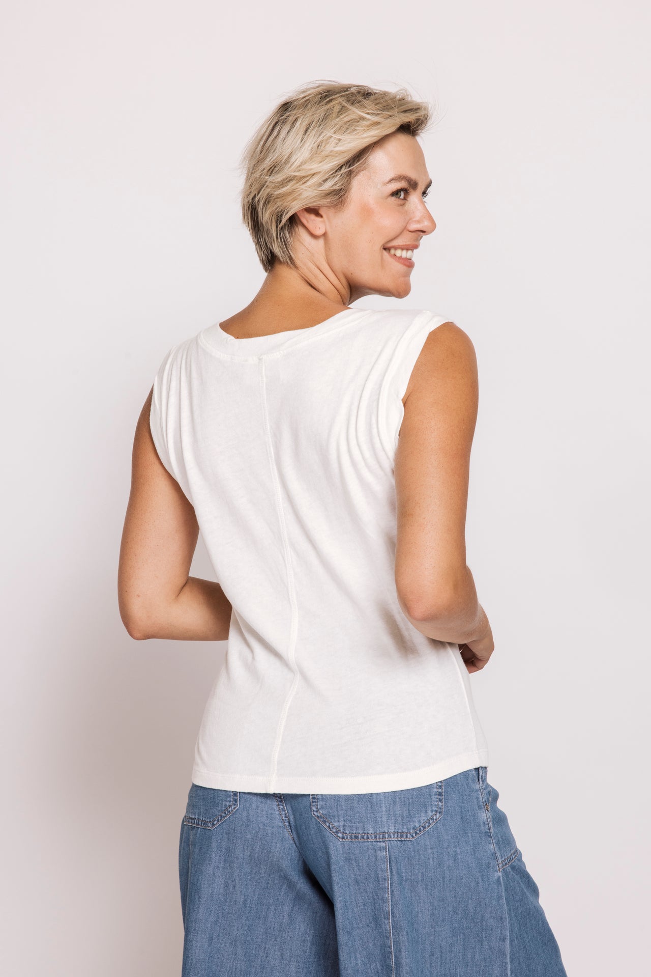 Asha Cotton V-Neck Top - Off White