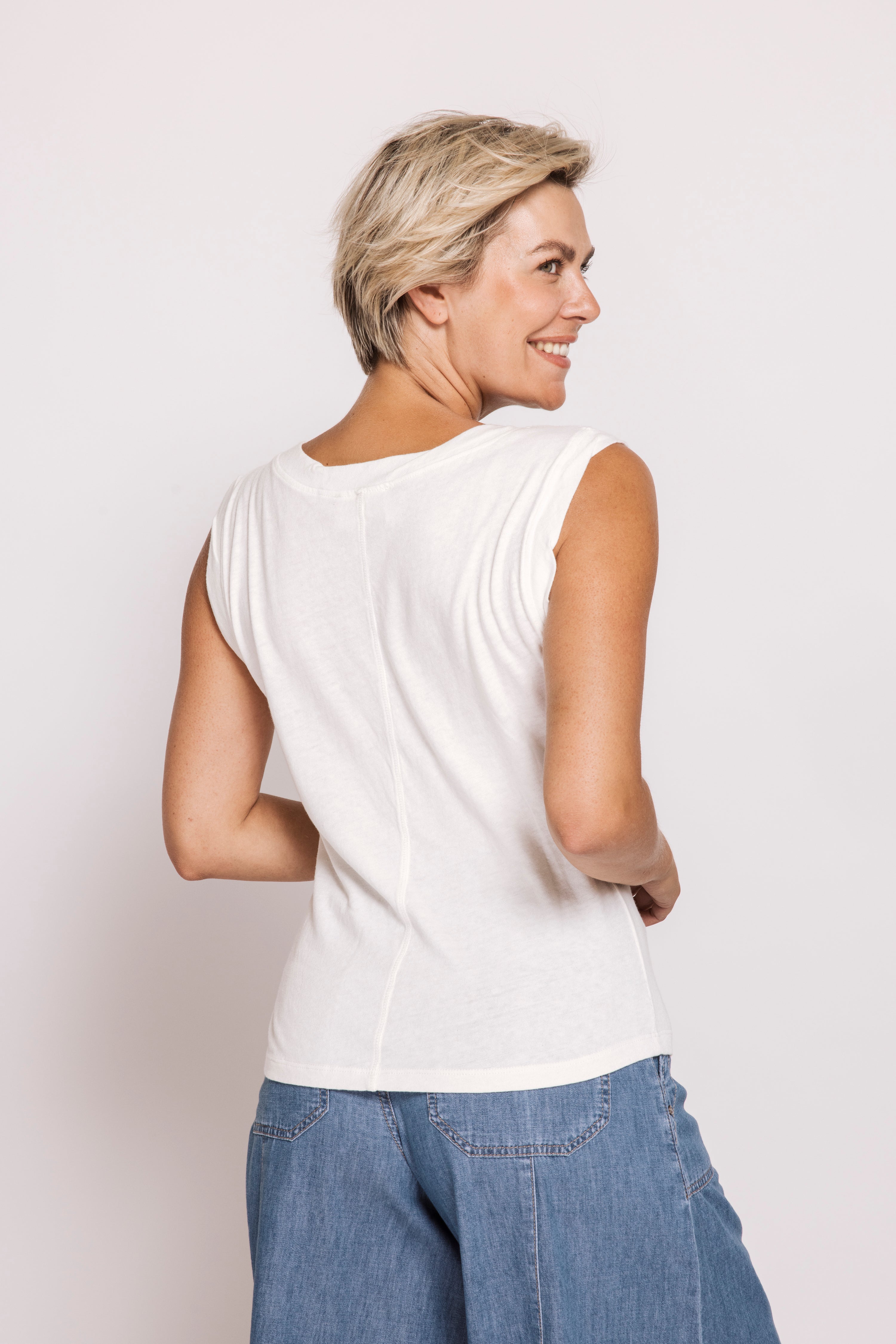 Asha Cotton V-Neck Top - Off White