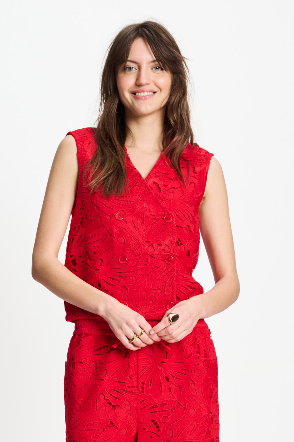 Lace Bloom Red Top
